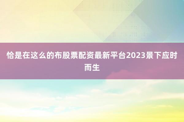 恰是在这么的布股票配资最新平台2023景下应时而生