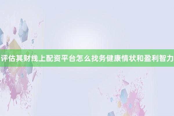 评估其财线上配资平台怎么找务健康情状和盈利智力