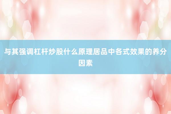 与其强调杠杆炒股什么原理居品中各式效果的养分因素