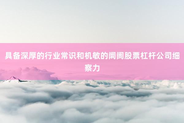 具备深厚的行业常识和机敏的阛阓股票杠杆公司细察力
