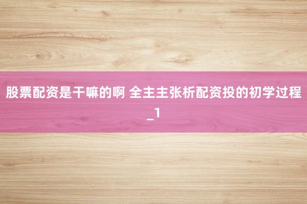 股票配资是干嘛的啊 全主主张析配资投的初学过程_1