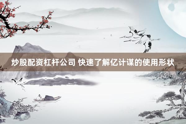 炒股配资杠杆公司 快速了解亿计谋的使用形状